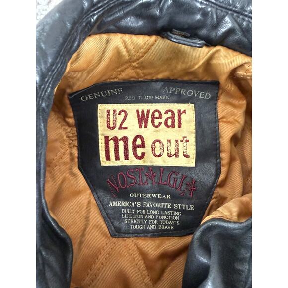 Vintage U2 Wear Me Out Size M Moto Leather Jacket Outdoor Black Brown Zip Lined - Picture 7 of 10